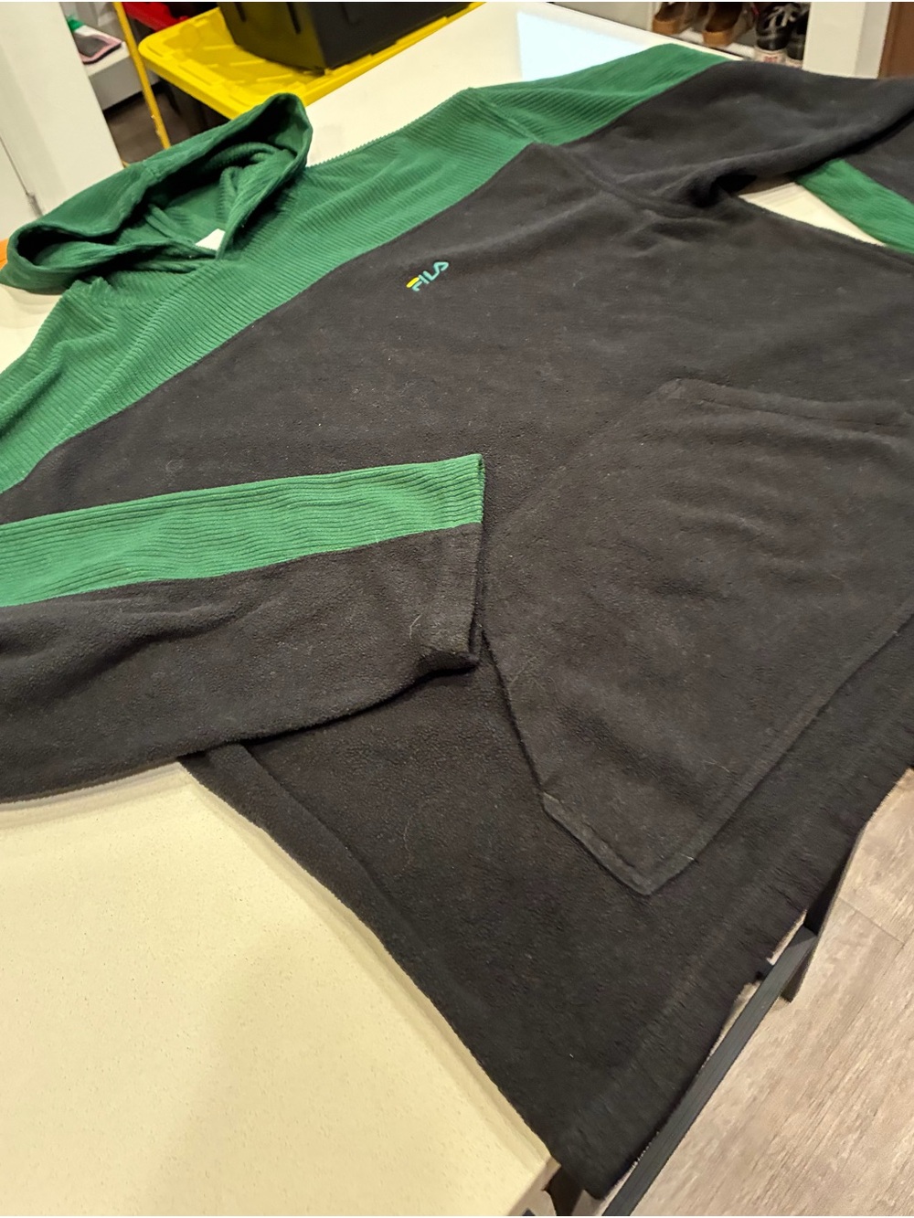 Rare Vintage Fila Fleece Hoodie Half Green Corduroy Size XL